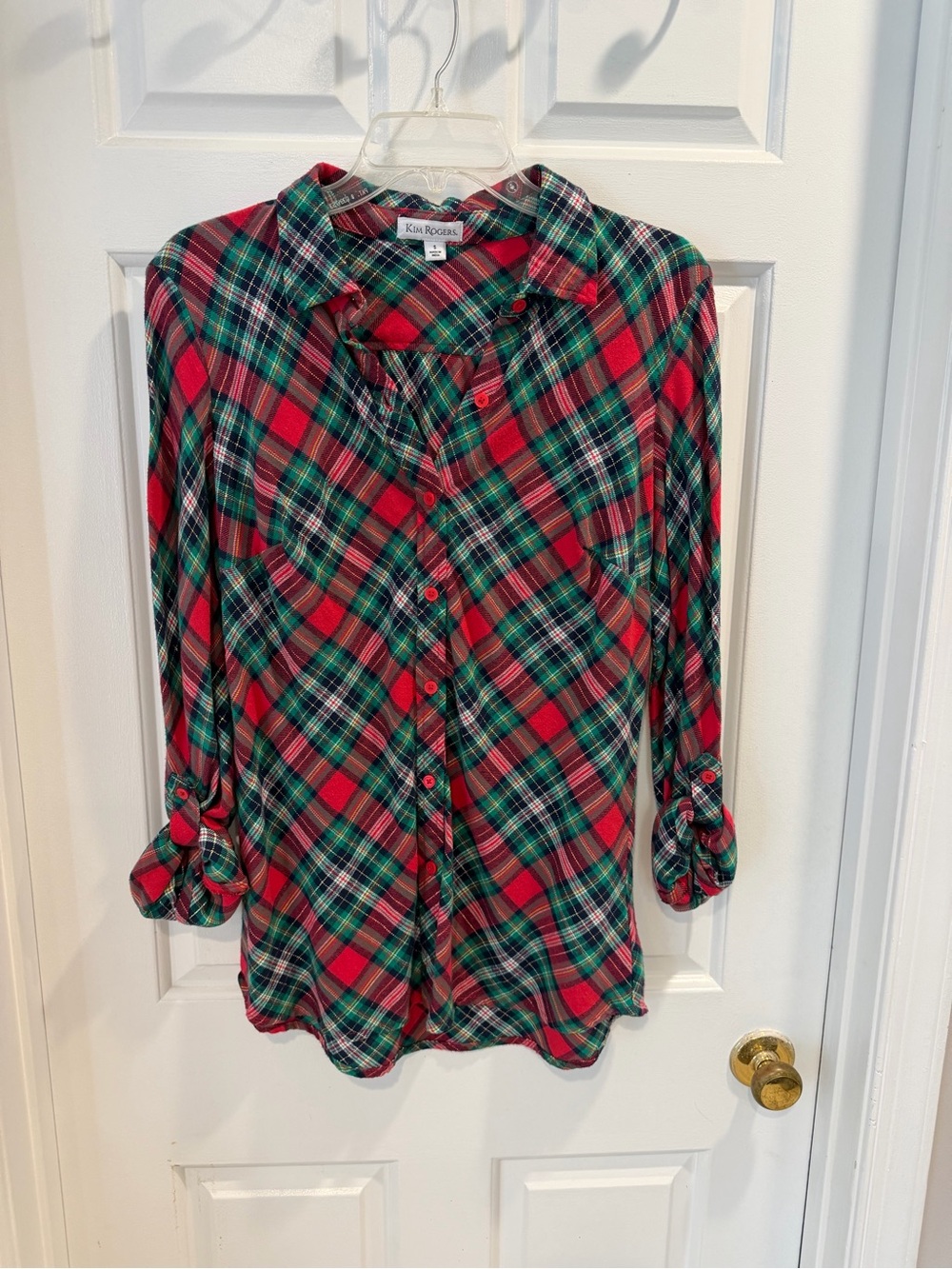 Kim Rogers Red and Green Plaid Flannel Shirt Sz S